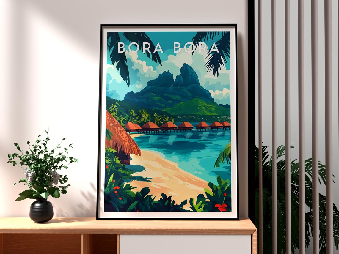 Bora Bora French Polynesia Lagoon and Overwater Villas Travel Poster