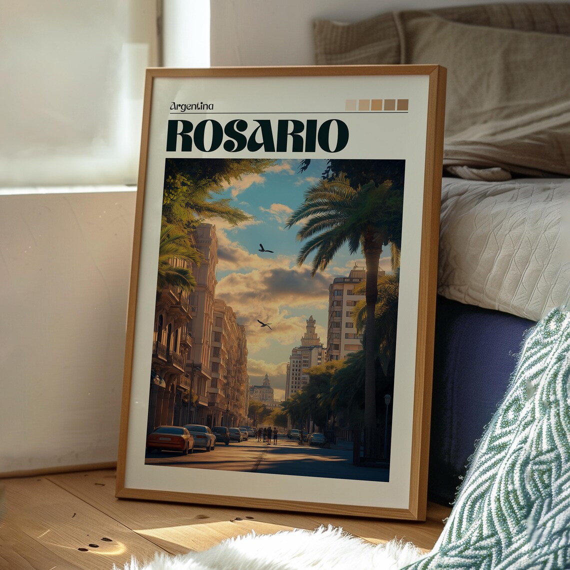 Rosario Argentina Palm Avenue Golden Sunset Retro Travel Poster - Image 3