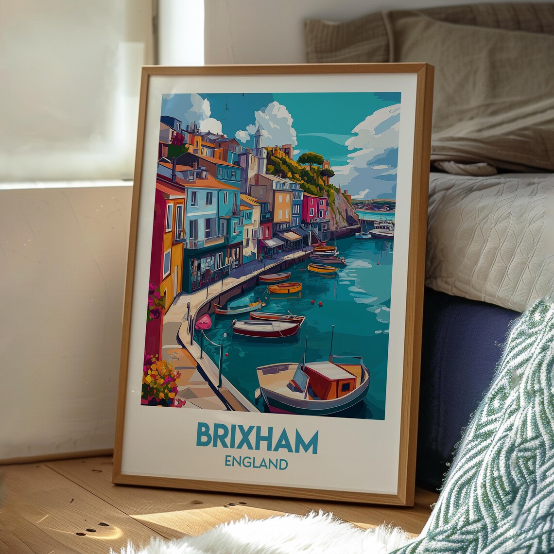 Brixham England Colorful Fishing Harbor Boats Town Travel Poster - Image 3