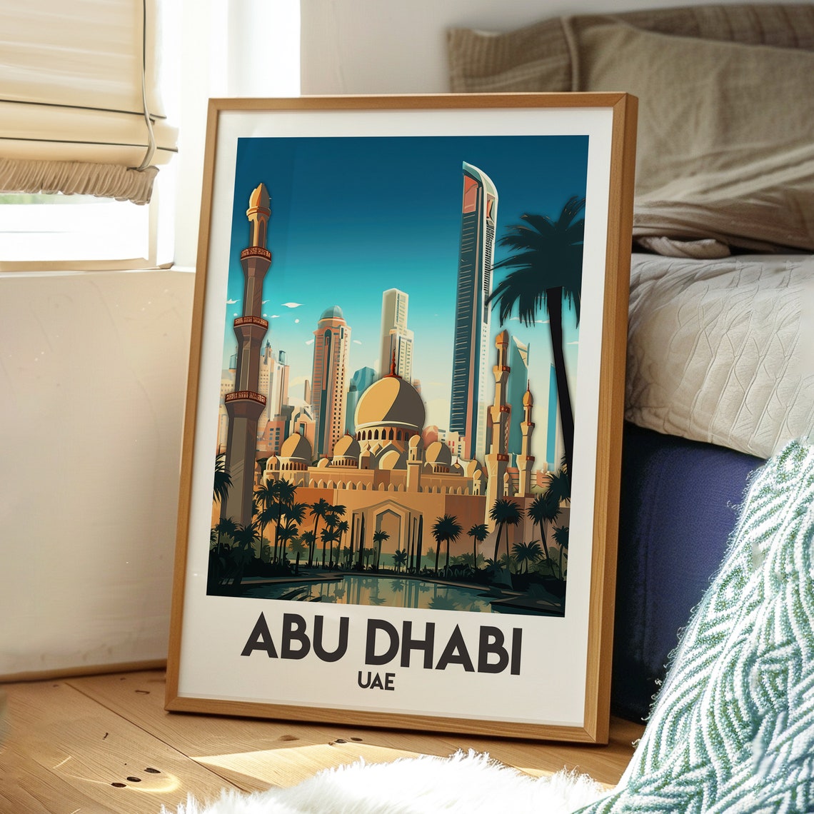 Abu Dhabi UAE Grand Mosque Domes Minarets Skyline Travel Poster - Image 3
