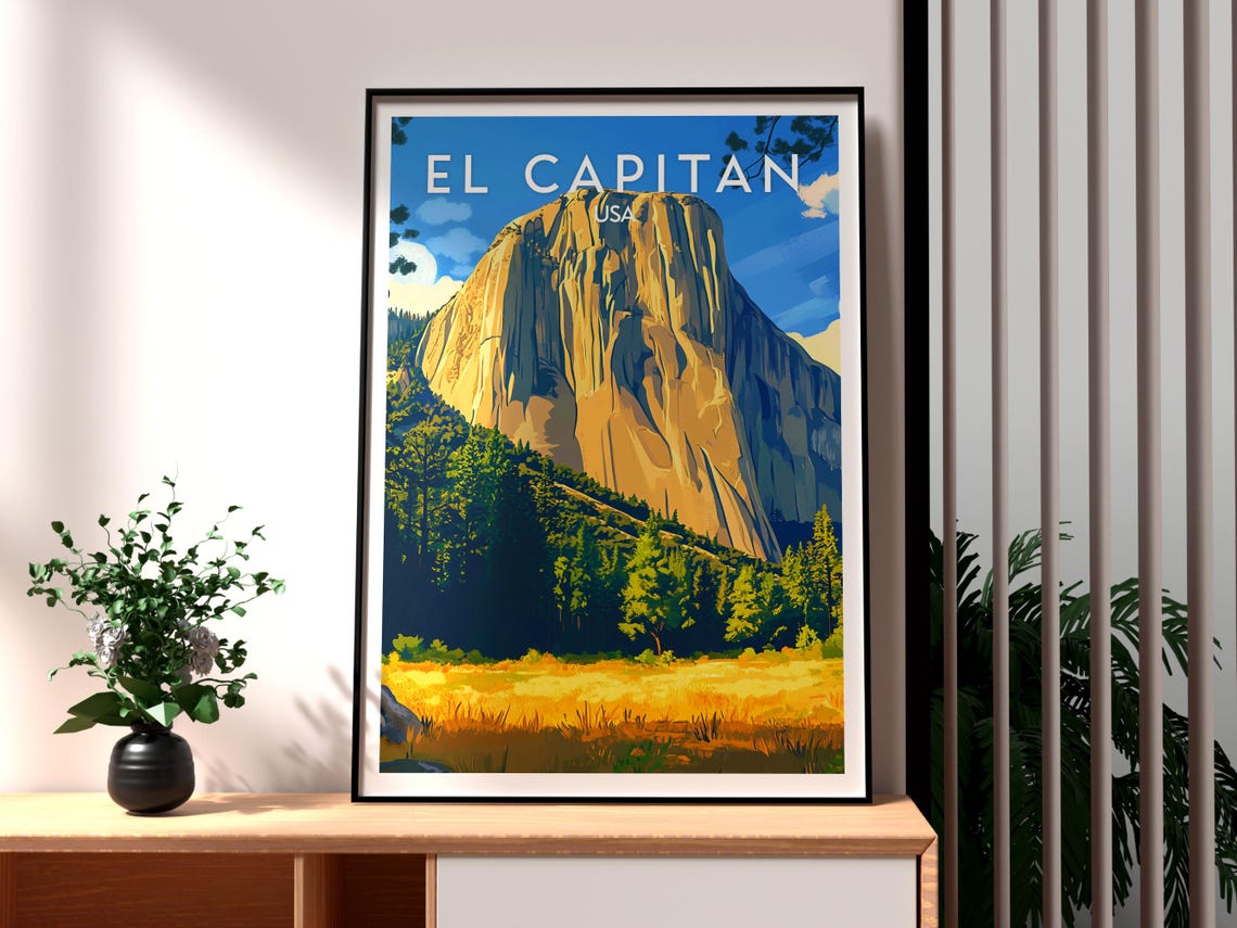 El Capitan Yosemite National Park Granite Cliff Meadow Travel Poster