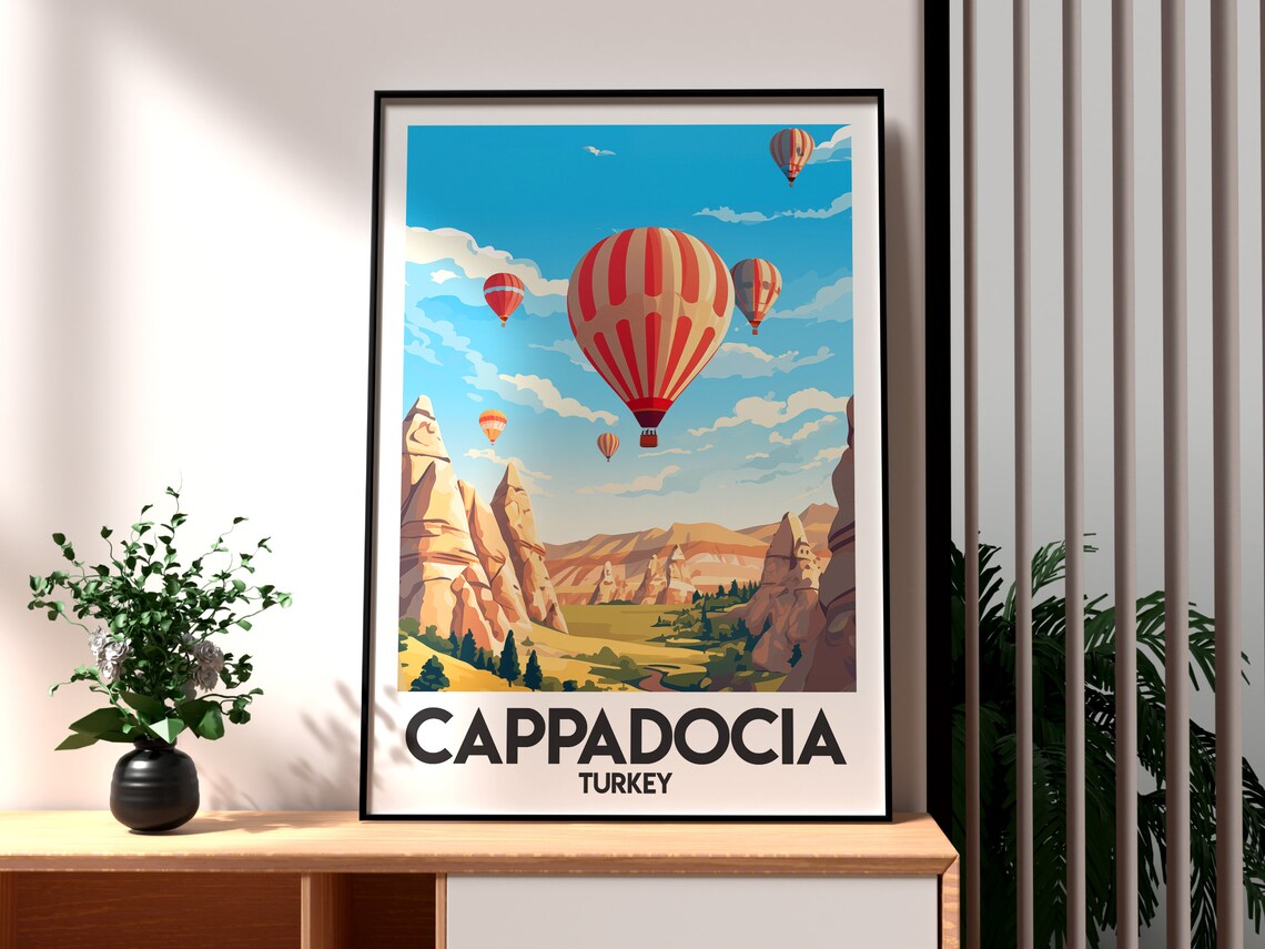 Cappadocia Turkey Hot Air Balloons Over Rock Valley Travel Poster