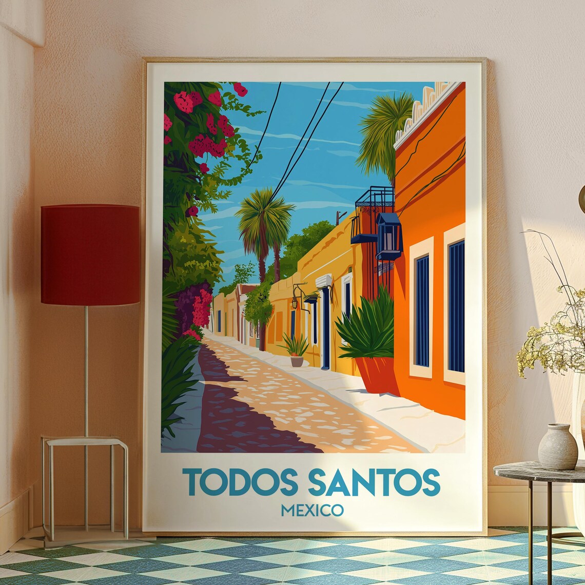 Todos Santos Mexico Vibrant Colonial Street Bougainvillea Poster - Image 2