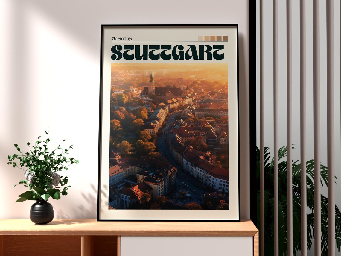 Stuttgart Germany Old Town Aerial Sunset Historic City Skyline Poster