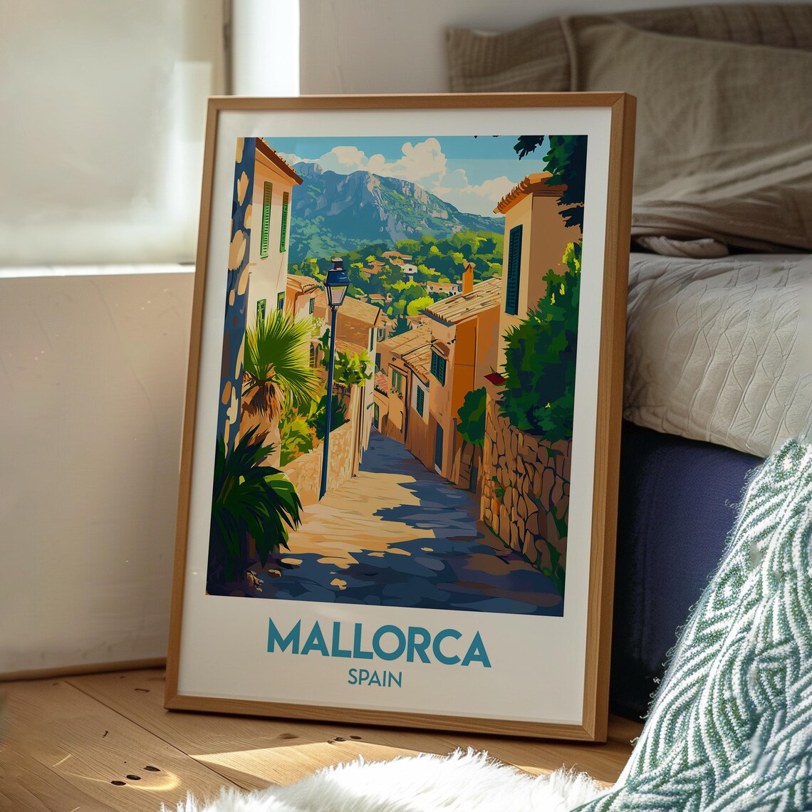 Mallorca Spain Village Street Mountain View Sunny Travel Poster - Image 3