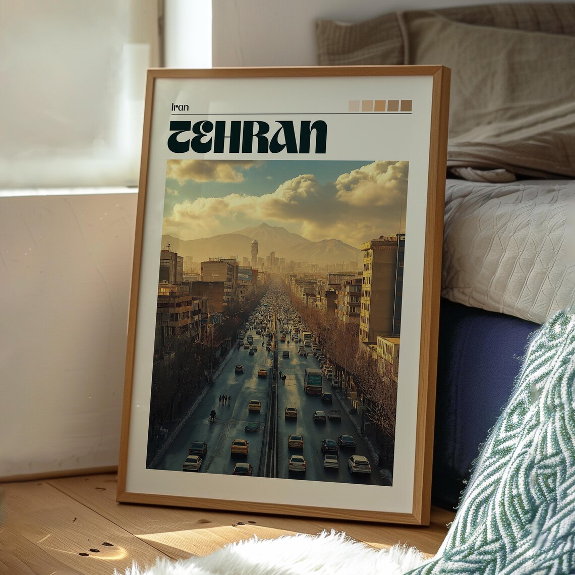 Tehran Iran Busy Grand Avenue Mountain View Retro Travel Poster - Image 3