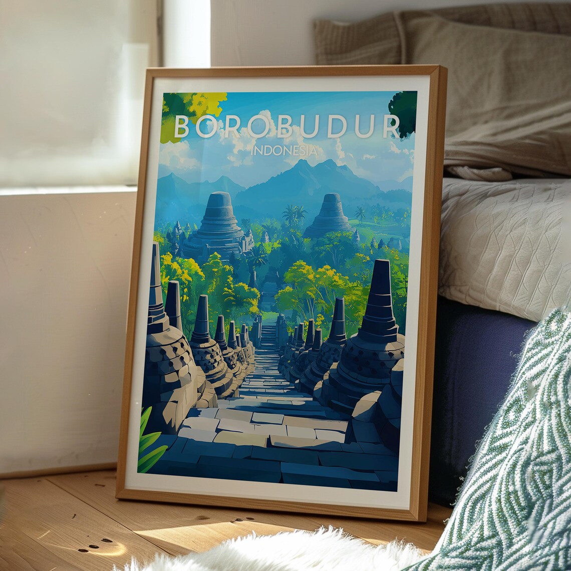 Borobudur Indonesia Ancient Buddhist Temple Stupas Travel Poster - Image 3