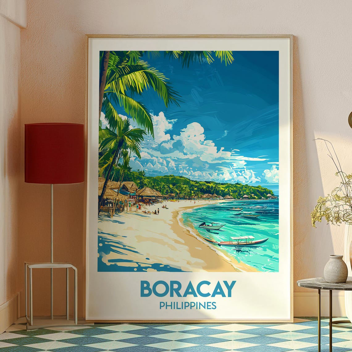 Boracay Philippines White Sand Beach Palm Retro Travel Poster - Image 2