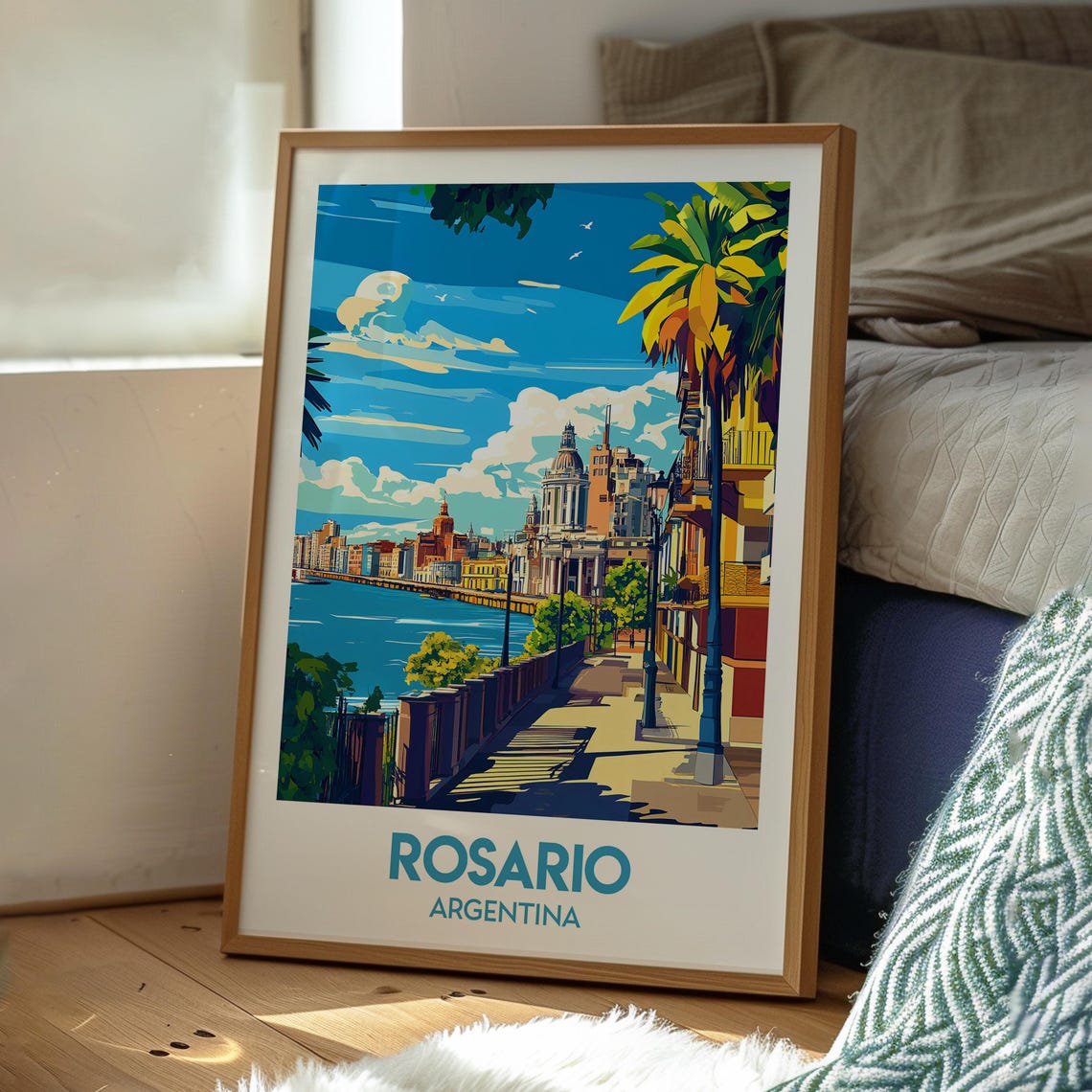 Rosario Argentina Riverfront Promenade Palm Skyline Travel Poster - Image 3