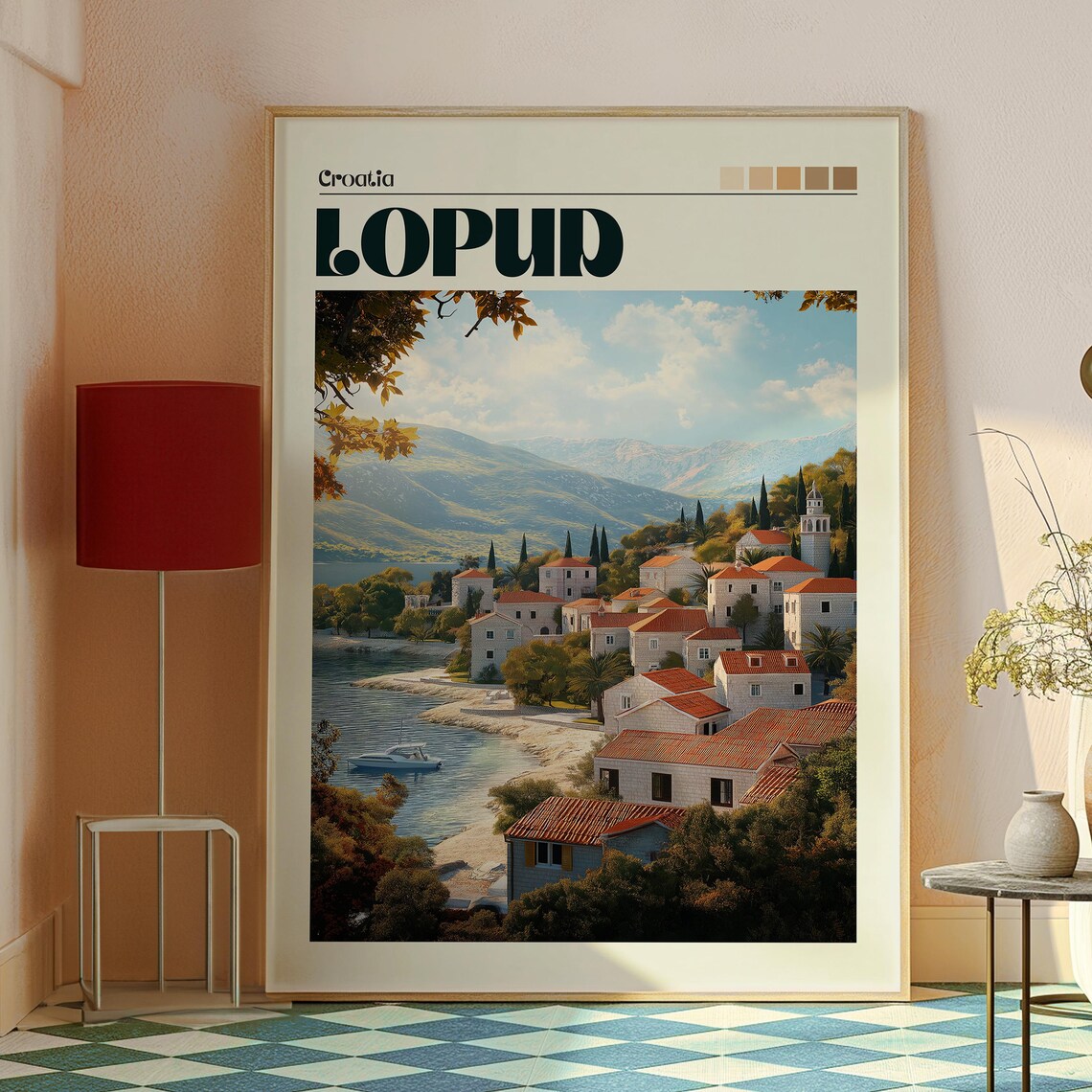 Lopud Croatia Island Village Red Roofs Bay Boat Scenic Travel Poster - Image 2