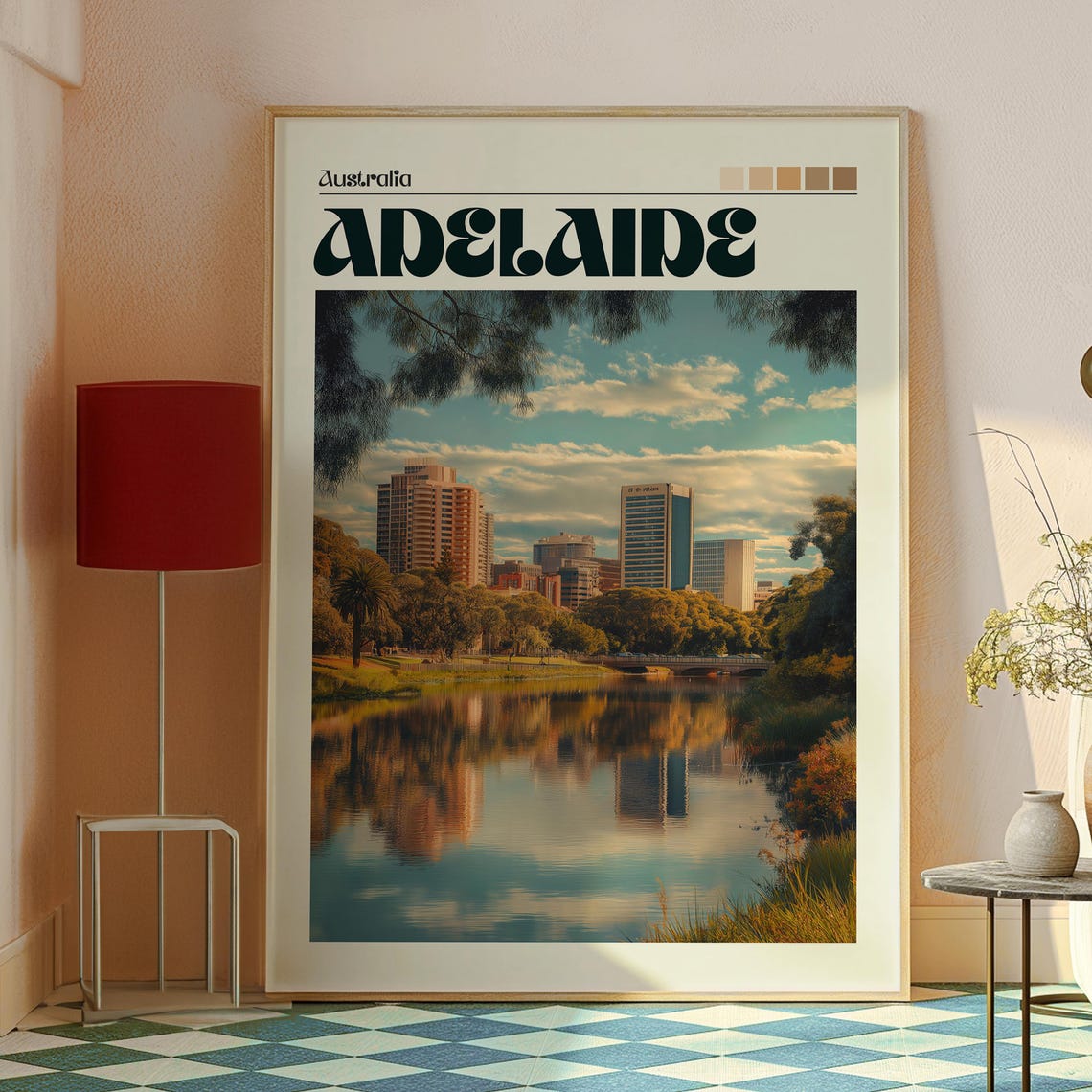 Adelaide Australia Vintage Retro City River Reflection Poster - Image 2