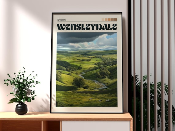 Wensleydale England Yorkshire Dales Green Valley Vintage Travel Poster