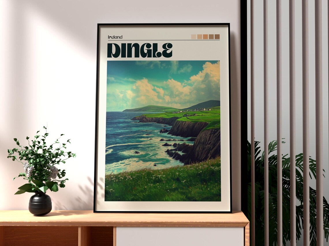 Dingle Ireland Emerald Cliffs Coastline Ocean Waves Travel Poster