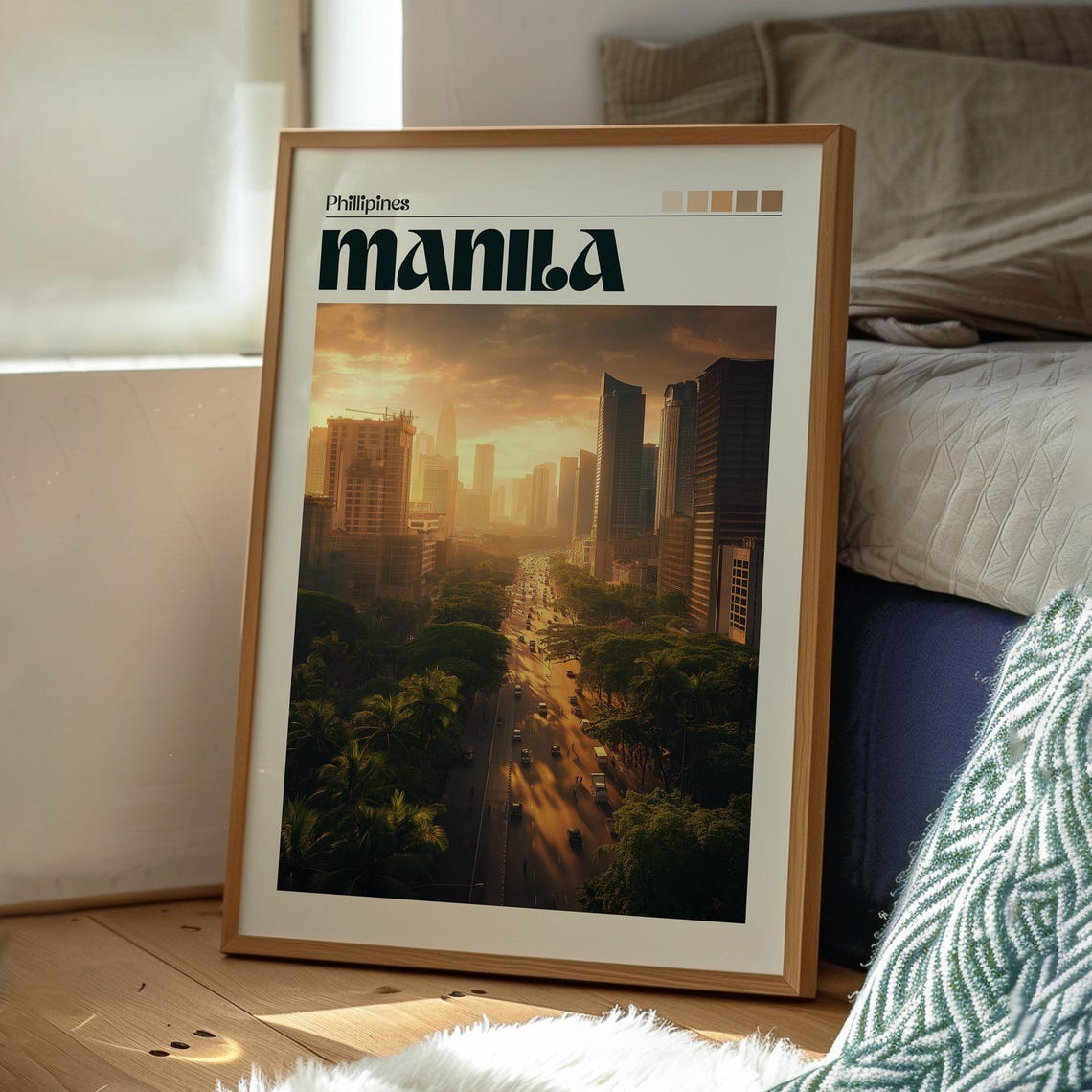 Manila Philippines Sunset City Boulevard Palm Tree Skyline Poster - Image 3