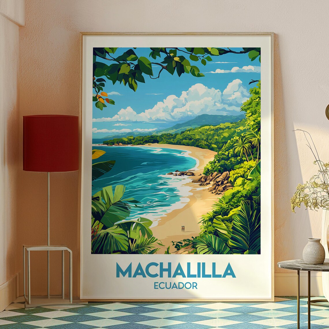 Machalilla Ecuador Jungle Cove Beach Turquoise Vintage Travel Poster - Image 2