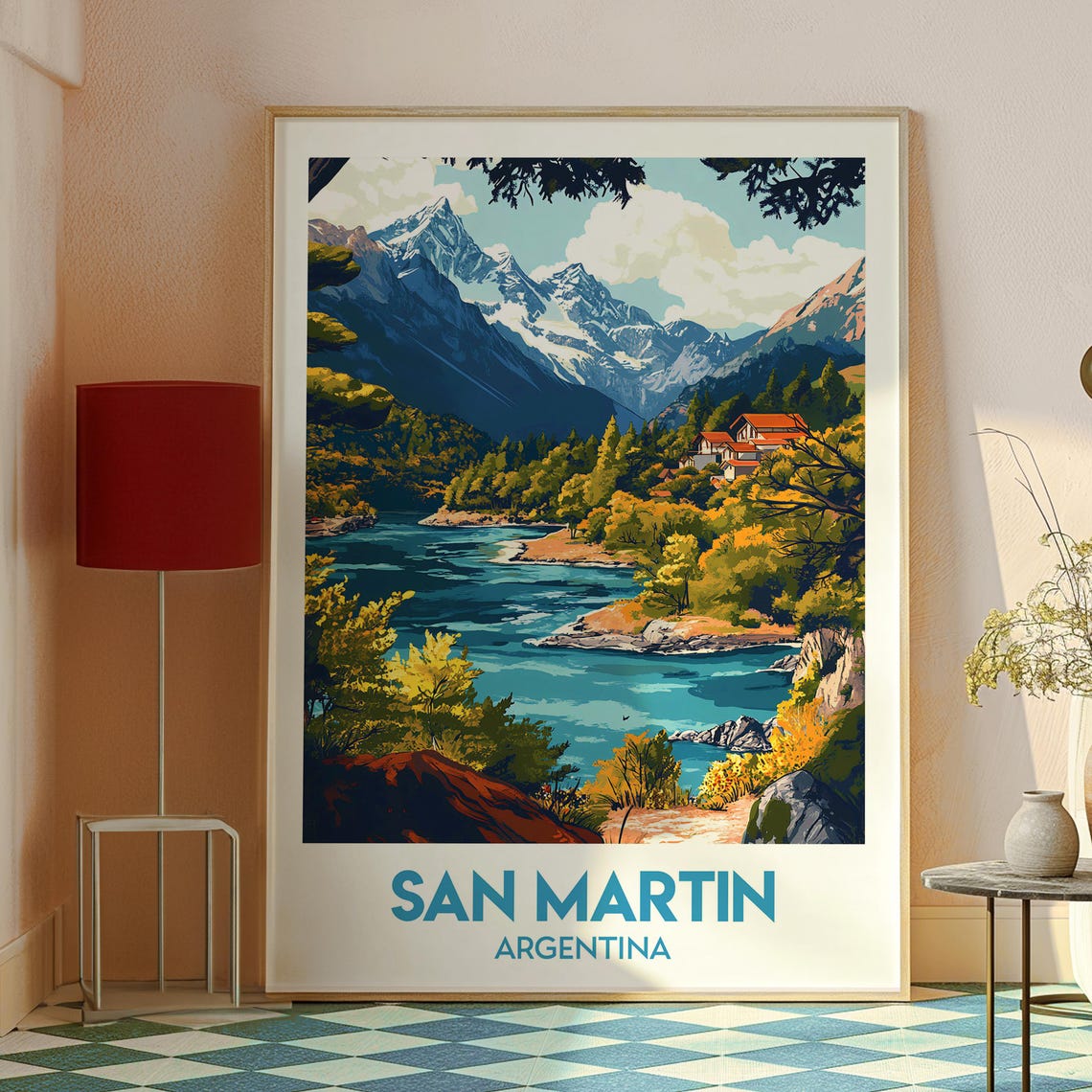 San Martin de los Andes Argentina Alpine Lake Cabin Travel Poster - Image 2