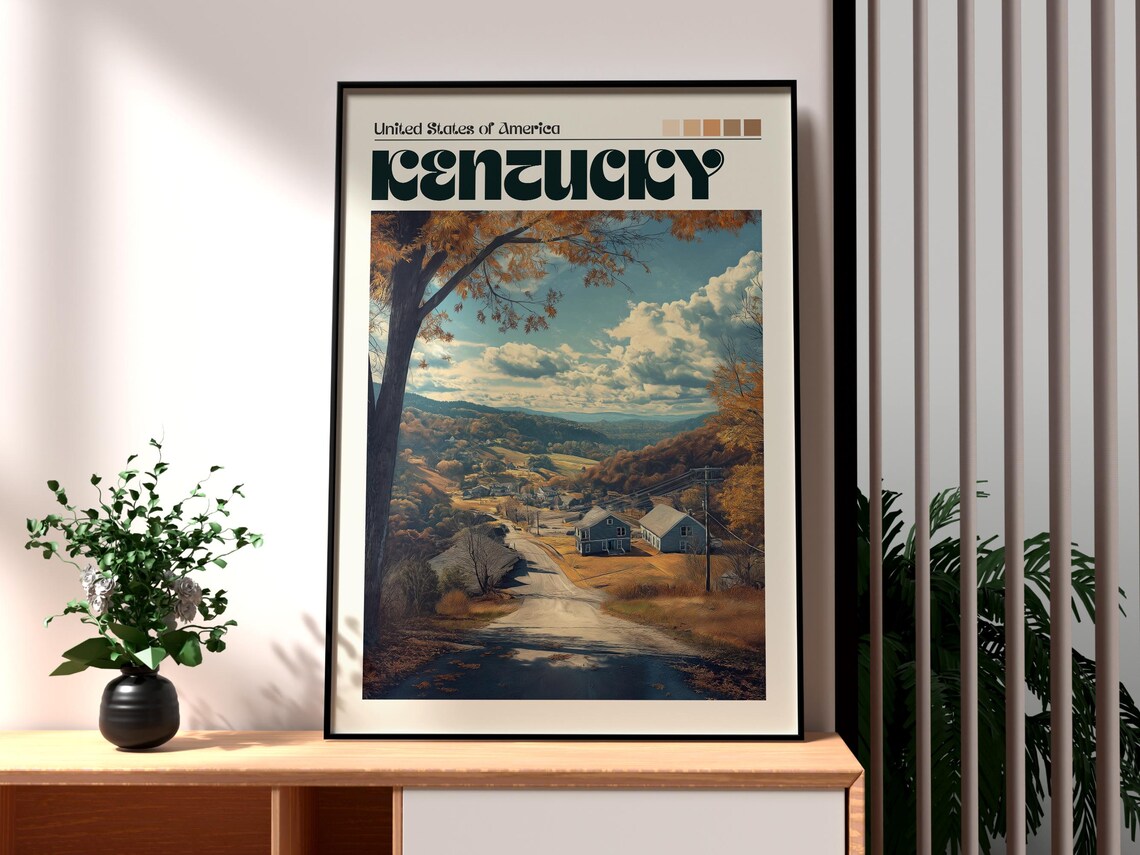 Kentucky United States Autumn Valley Road Countryside Art Poster