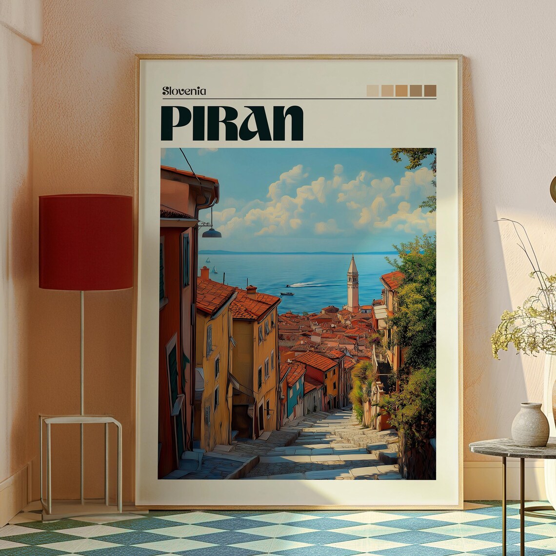 Piran Slovenia Adriatic Old Town Stone Bell Tower Travel Poster - Image 2