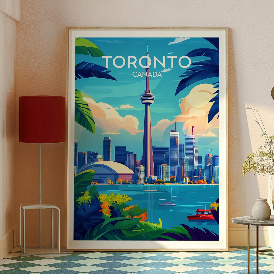 Toronto Canada CN Tower City Skyline Harbor Night Vintage Travel Poster - Image 2
