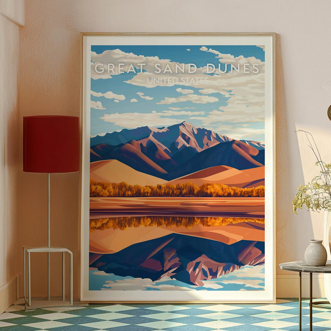 Great Sand Dunes Colorado Mirror Lake Reflection Travel Poster - Image 2