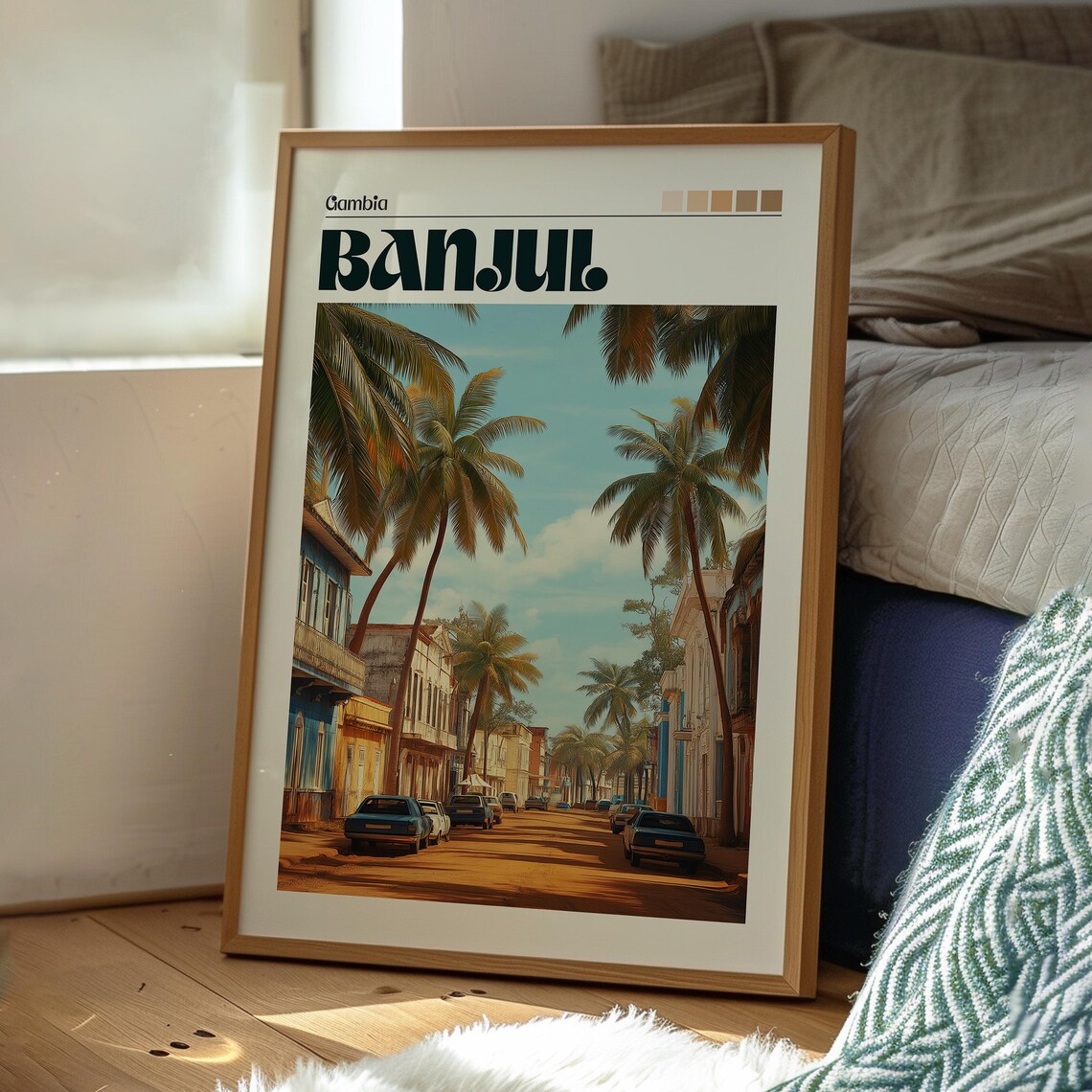 Banjul Gambia Palm Lined Colonial Street Retro Travel Poster - Image 3