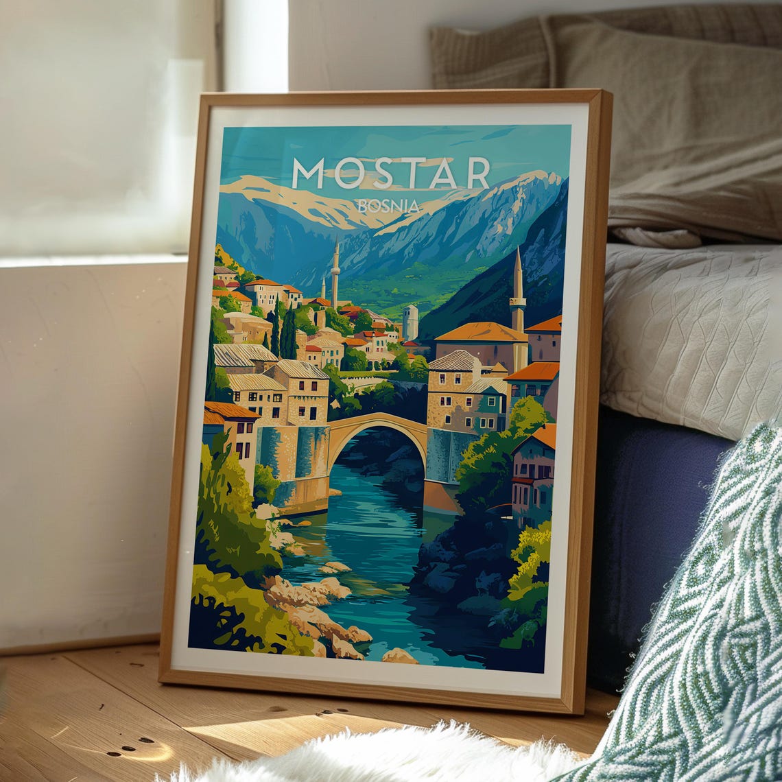 Mostar Bosnia Stari Most Bridge River Old Town Travel Poster - Image 3