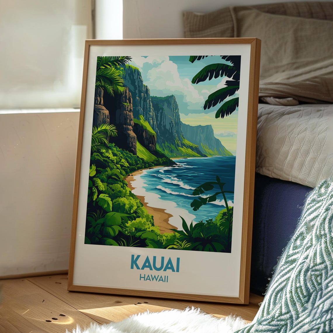 Kauai Hawaii Emerald Cliffs Hidden Beach Pacific Coast Poster - Image 3