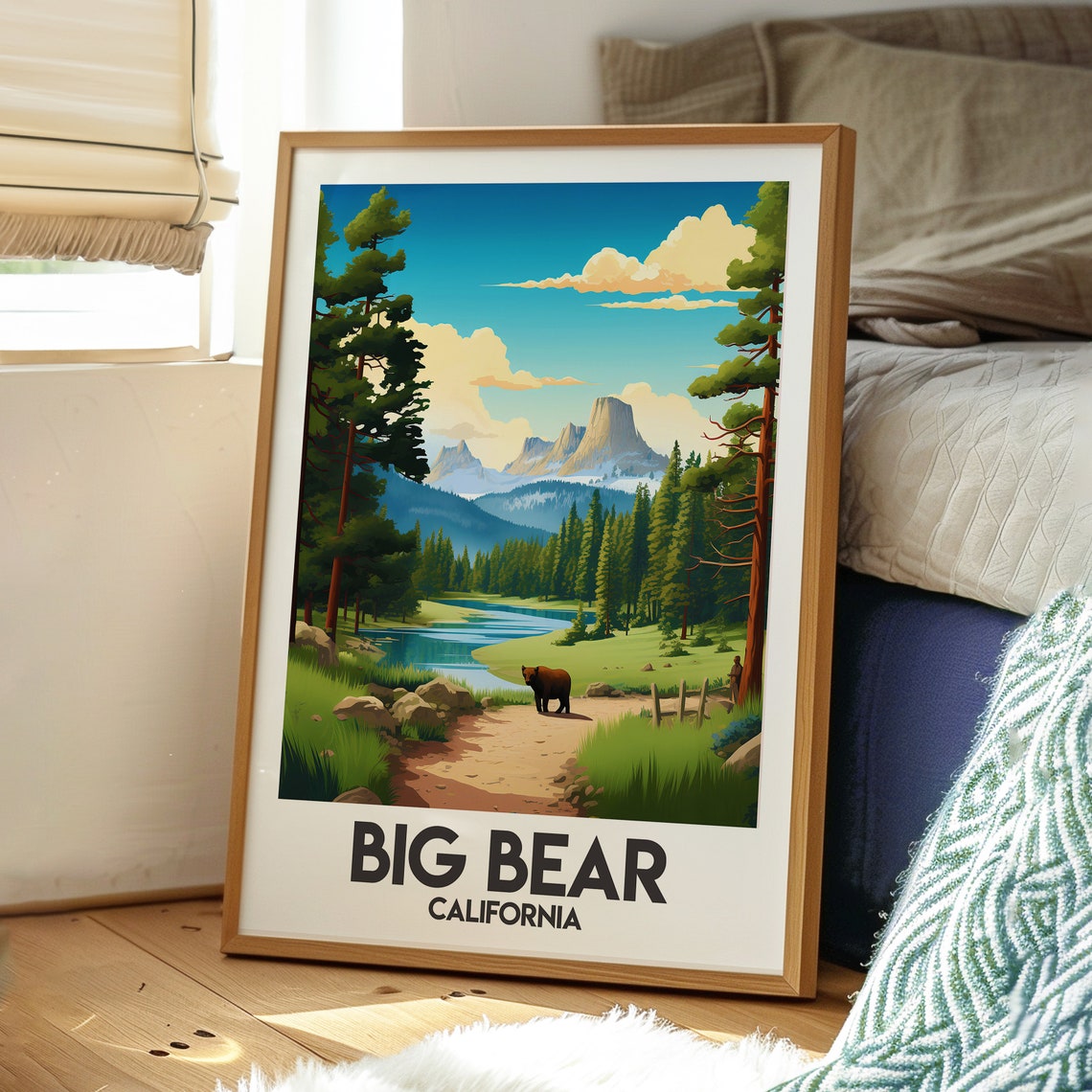 Big Bear California Pine Lake Wild Bear Forest Travel Poster - Image 3