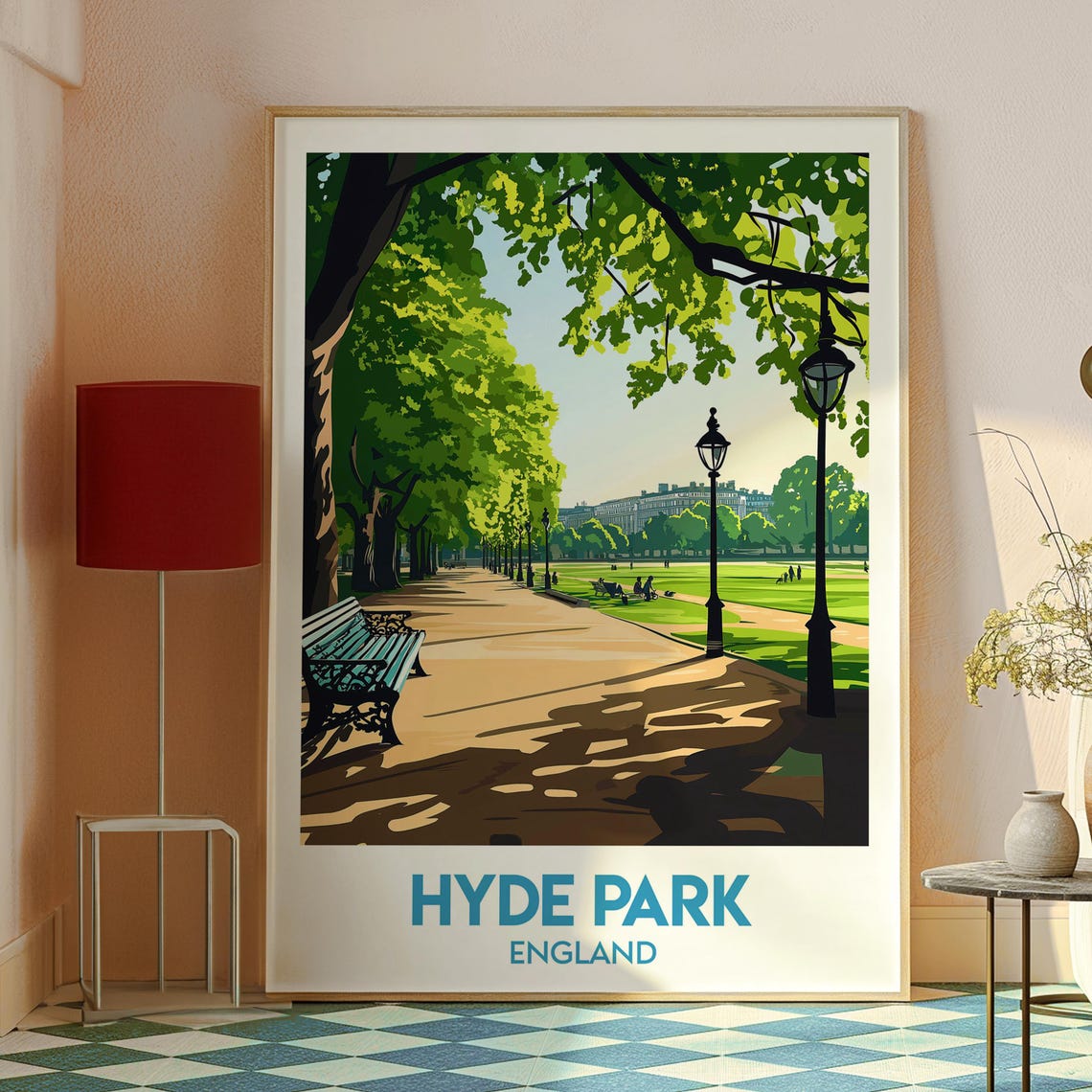 Hyde Park England Sunlit Tree Lined Park Bench Travel Poster - Image 2