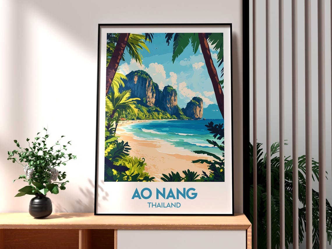 Ao Nang Travel Print Thailand Wall Art Krabi Beach Poster Backpacking Gift For Traveller