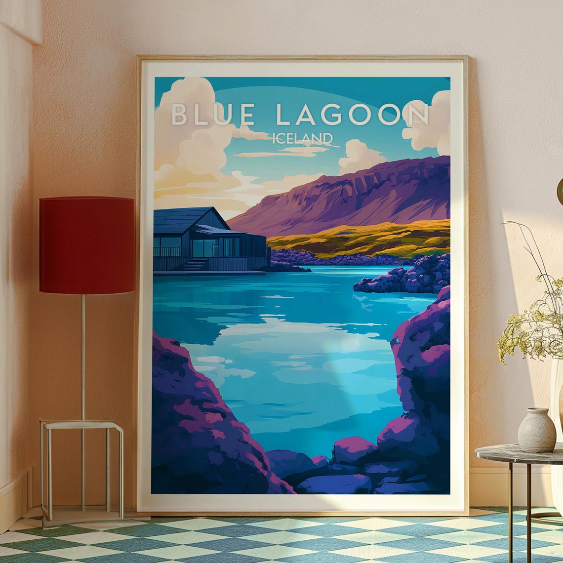 Blue Lagoon Iceland Geothermal Spa Illustrated Art Travel Poster - Image 2