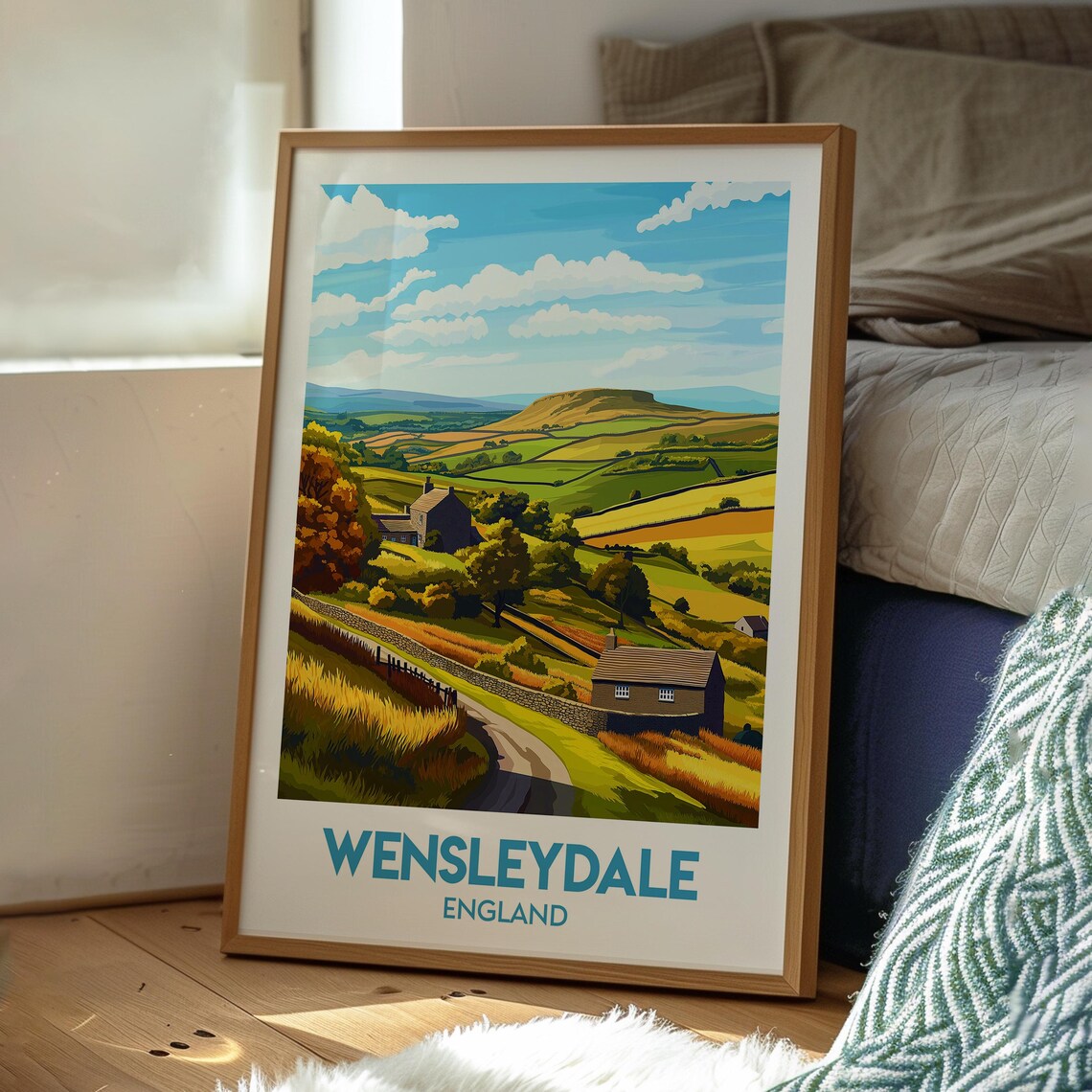 Wensleydale England Retro Travel Poster Yorkshire Dales Hills Art - Image 3