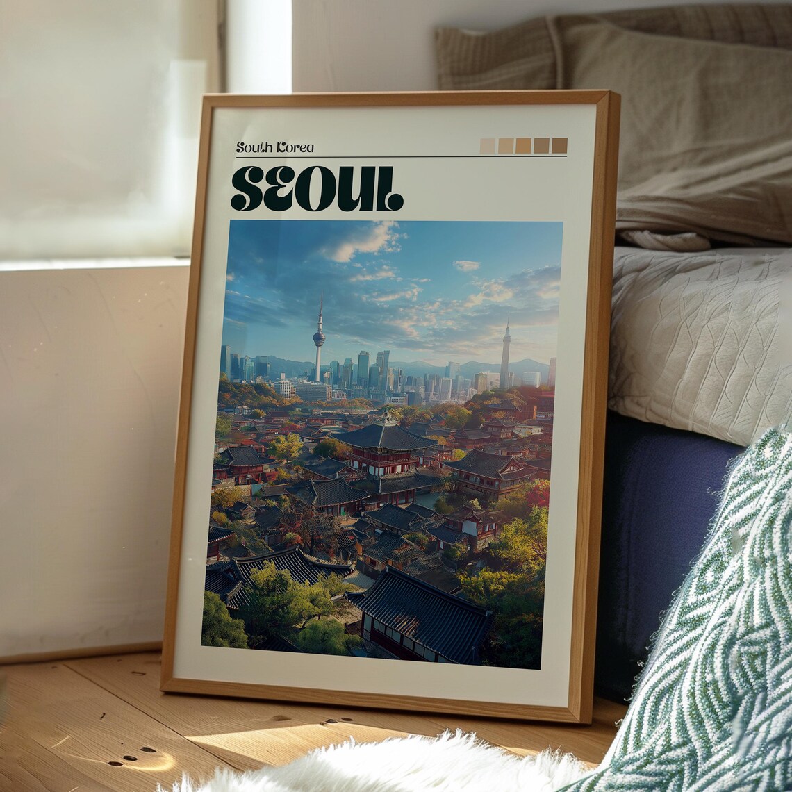 Seoul South Korea Hanok Village N Seoul Tower Daytime Travel Poster - Image 3