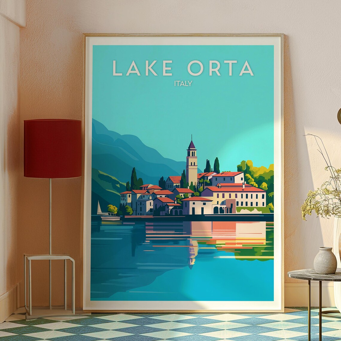 Lake Orta Italy Lakeside Village Bell Tower Serene Water Travel Poster - Image 2