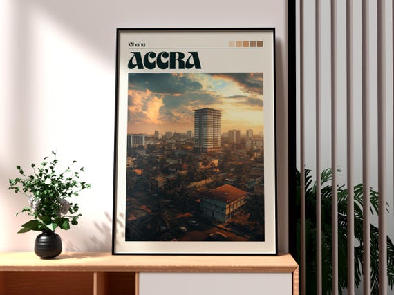 Accra Poster Ghana Print Travel Wall Art Africa African Wildlife City