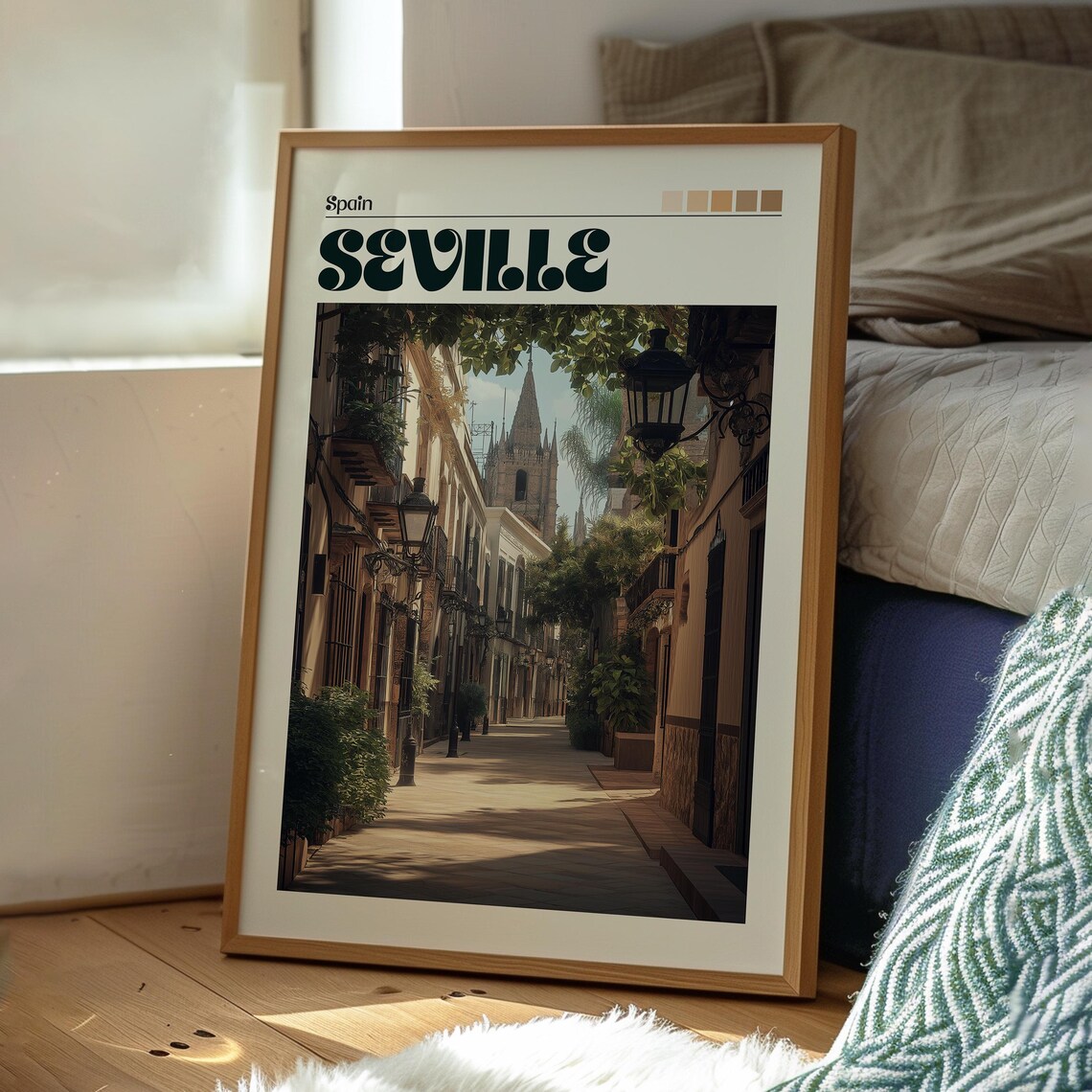 Seville Spain Historic Old Town Lantern Street Retro Art Poster - Image 3