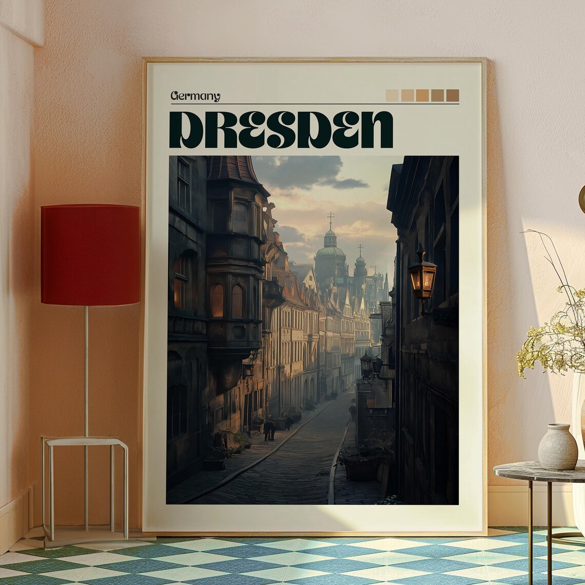 Dresden Germany Historic Old Town Alley Church Towers Travel Poster - Image 2
