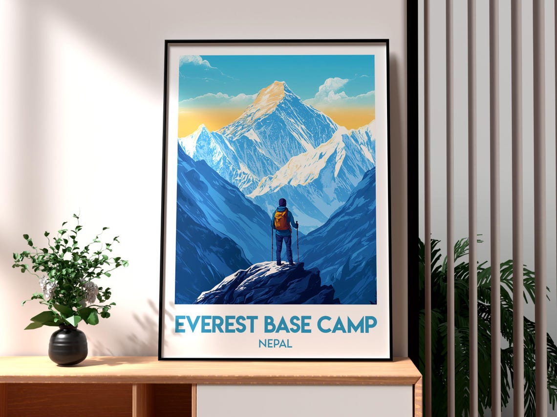 Everest Base Camp Nepal Hiker Mountain Summit Trekking View Poster