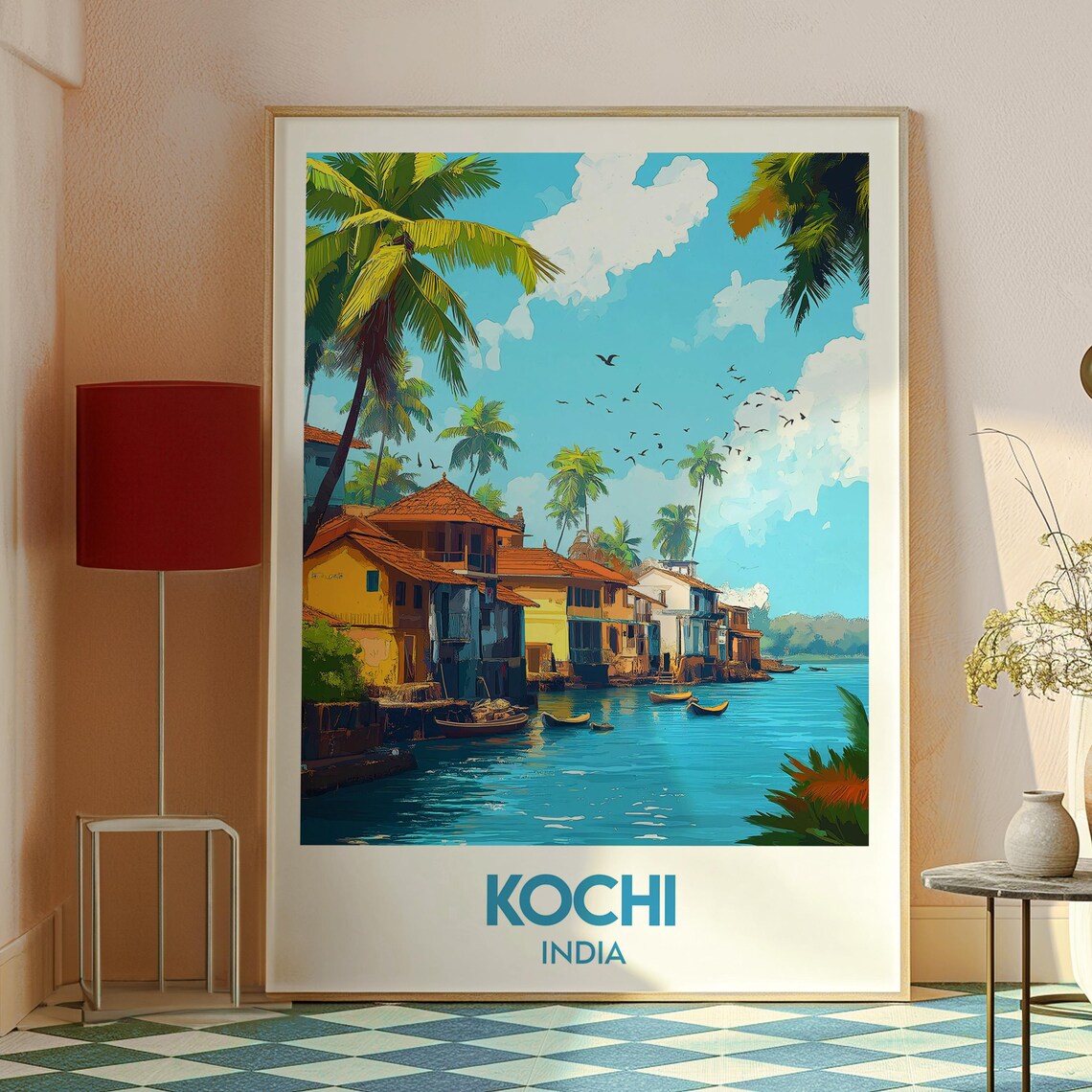 Kochi India Kerala Colorful Backwaters Waterfront Travel Poster - Image 2
