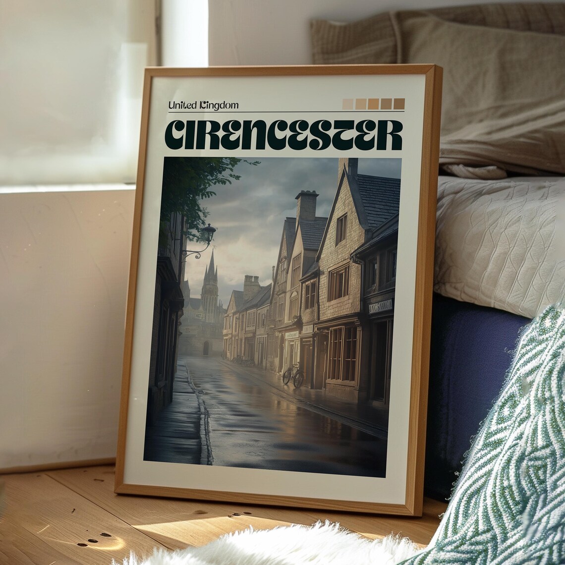 Cirencester UK Moody Cobblestone Street Cotswold Market Town Poster - Image 3