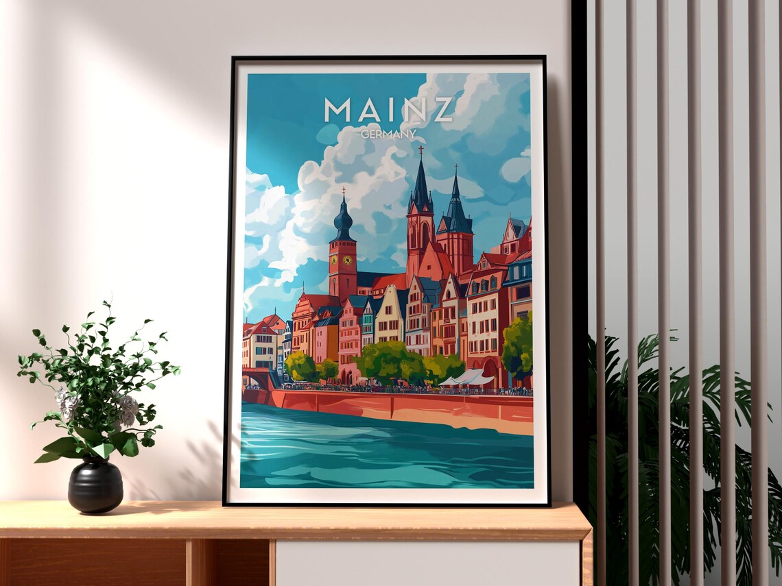 Mainz Travel Poster, Germany City Rhine