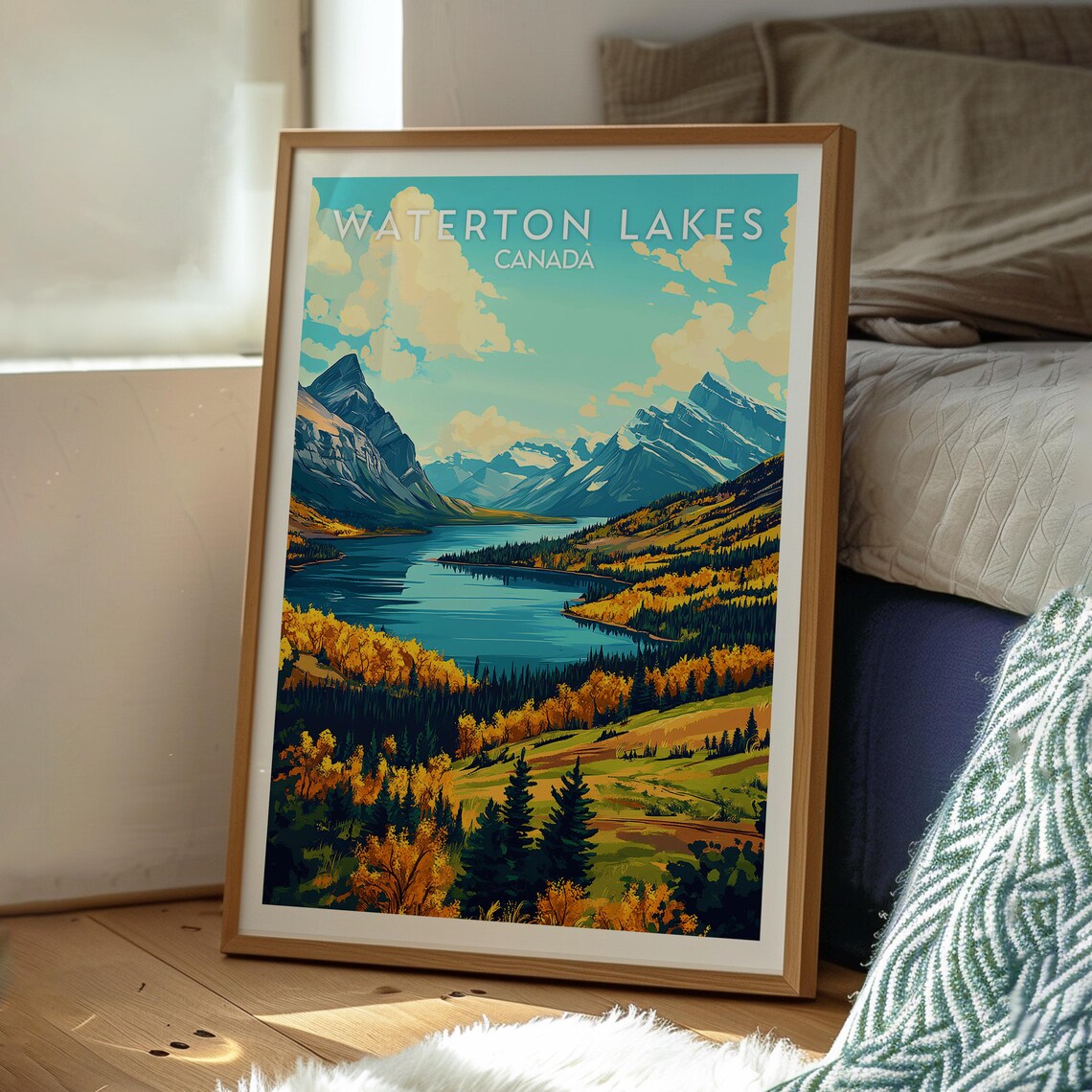 Waterton Lakes Canada Alpine Lake Peaks Golden Autumn Forest Poster - Image 3