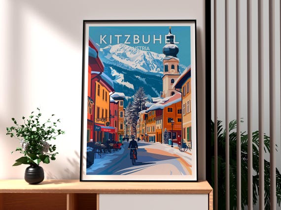 Kitzbuhel Print Austria Wall Art Poster Mozart Travel Austrian Alps Skiing