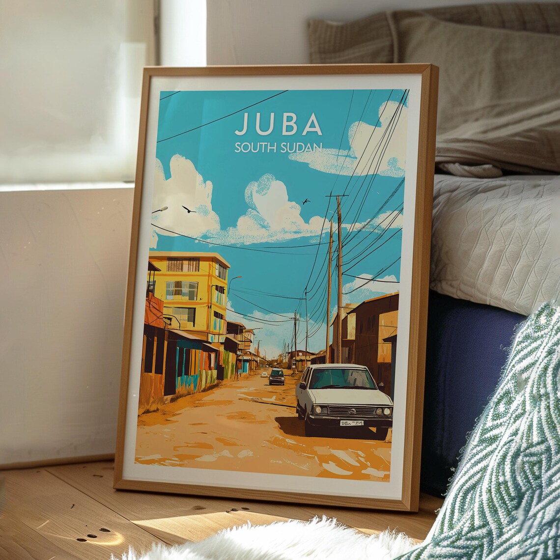 Juba South Sudan Dusty Main Street Car Power Lines African Town Poster - Image 3