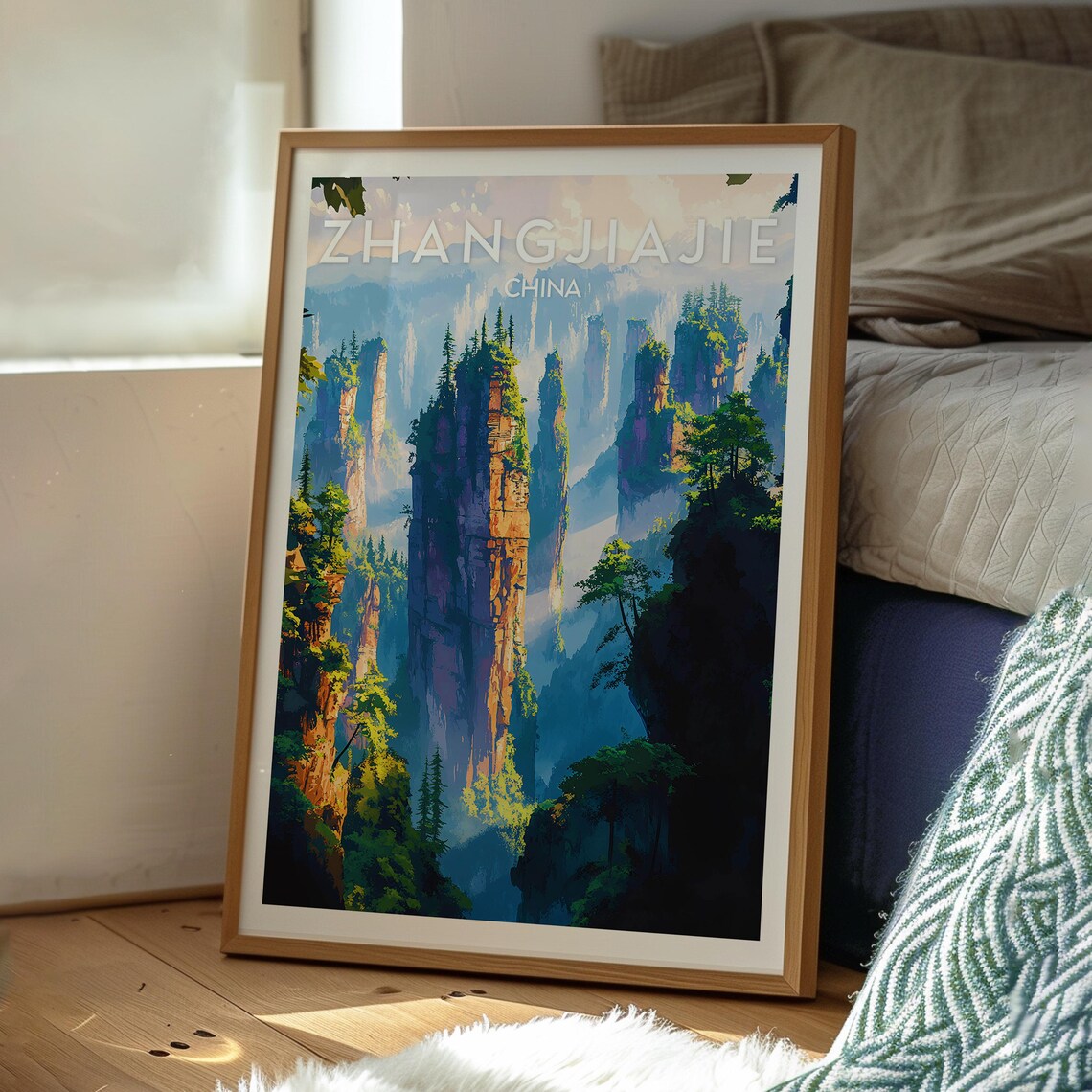 Zhangjiajie China Misty Stone Pillar Forest Mountains Travel Poster - Image 3