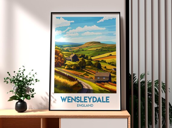 Wensleydale England Retro Travel Poster Yorkshire Dales Hills Art