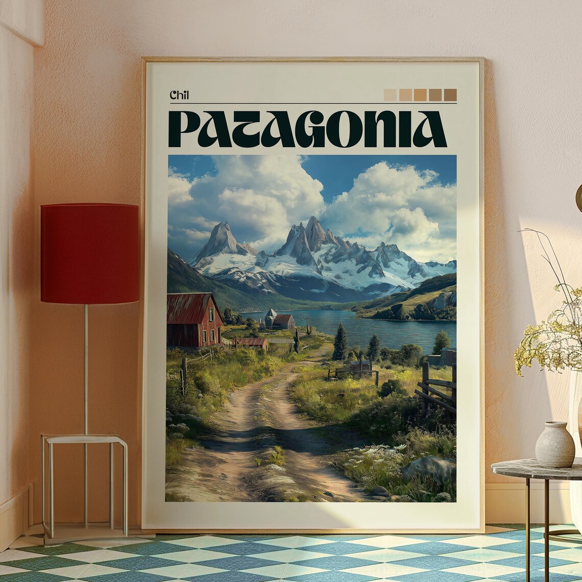 Patagonia Chile Wild Snowcapped Peaks Lake and Estancia Poster - Image 2