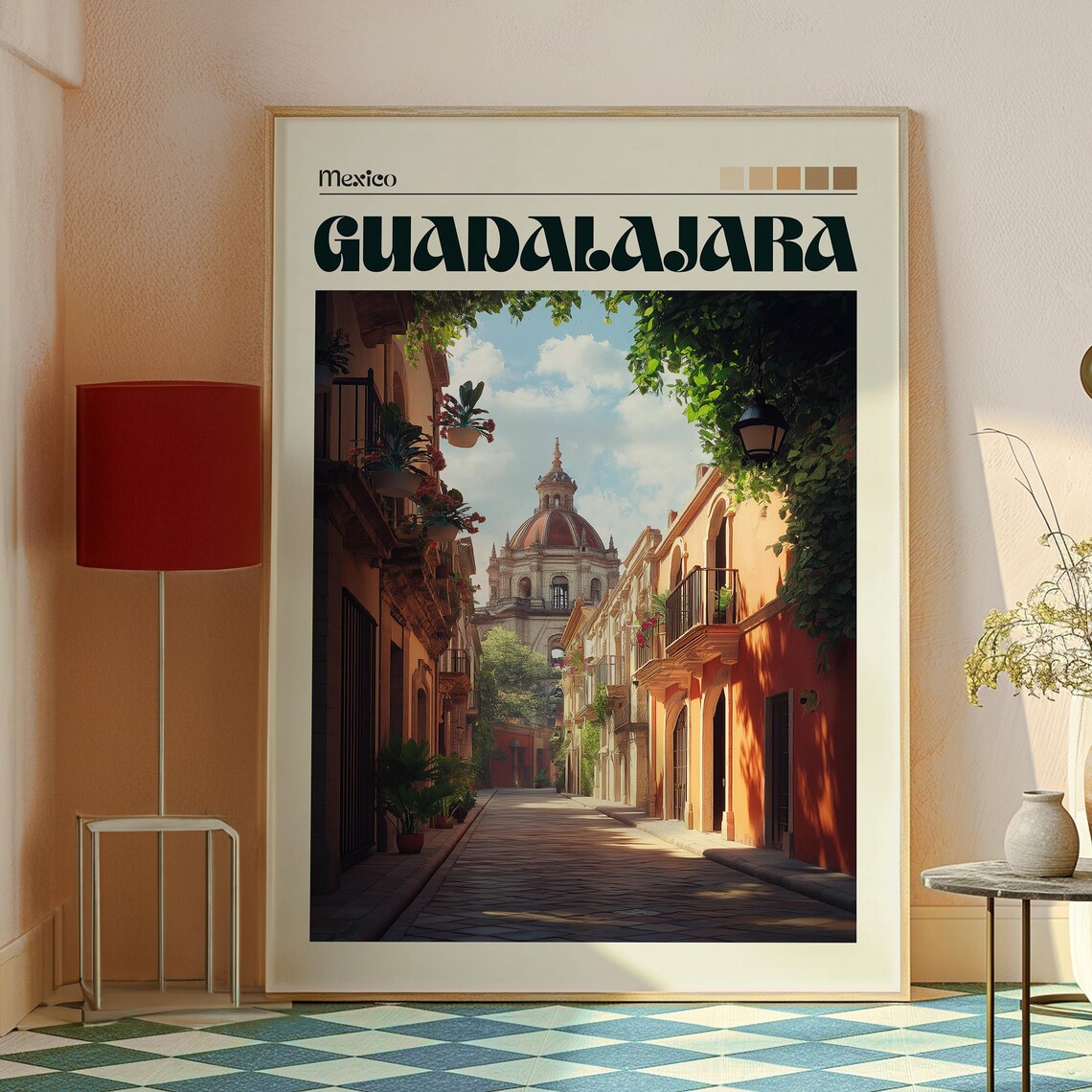 Guadalajara Mexico Old Town Colonial Street Cathedral Poster - Image 2