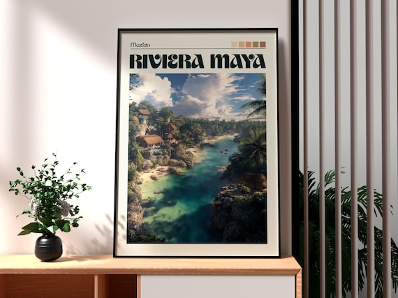Riviera Maya Mexico Turquoise Cove Jungle Scenic Travel Poster