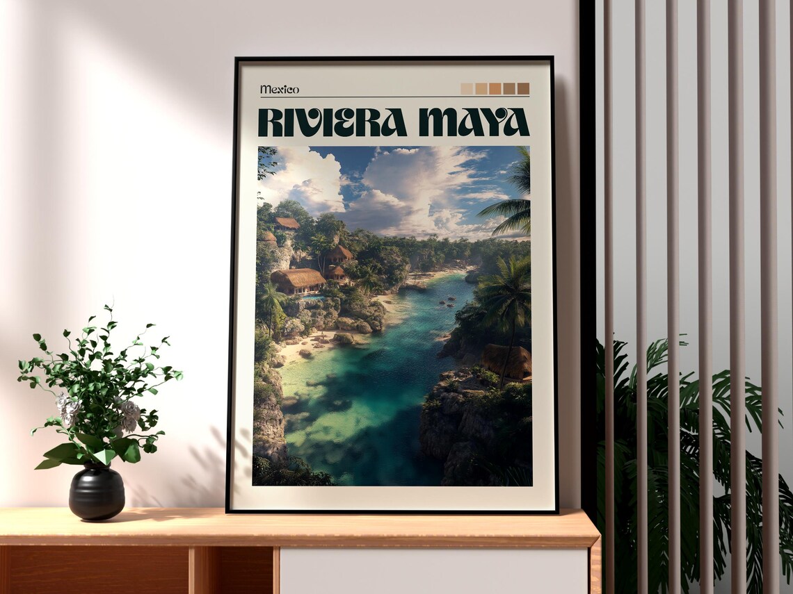 Riviera Maya Mexico Turquoise Cove Jungle Scenic Travel Poster